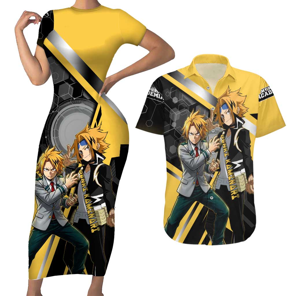 Denki Kaminari Couples Matching Short Sleeve Bodycon Dress and Hawaiian Shirt Bold Anime Action Illustration with Electric Lightning Effects