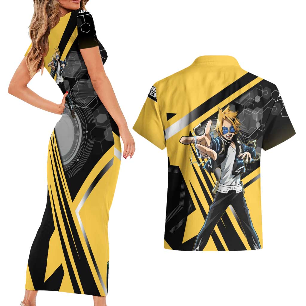 Denki Kaminari Couples Matching Short Sleeve Bodycon Dress and Hawaiian Shirt Bold Anime Action Illustration with Electric Lightning Effects