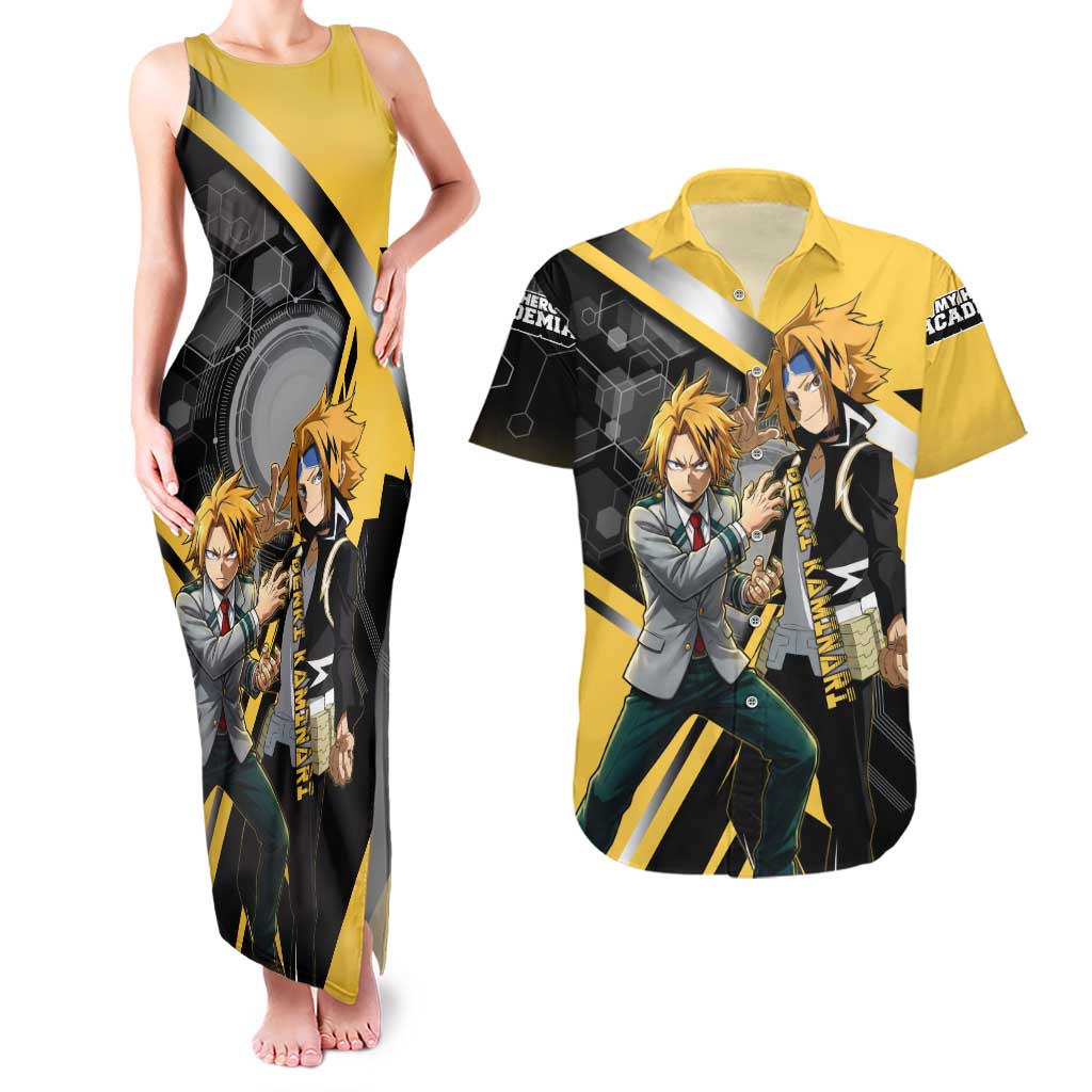 Denki Kaminari Couples Matching Tank Maxi Dress and Hawaiian Shirt Bold Anime Action Illustration with Electric Lightning Effects