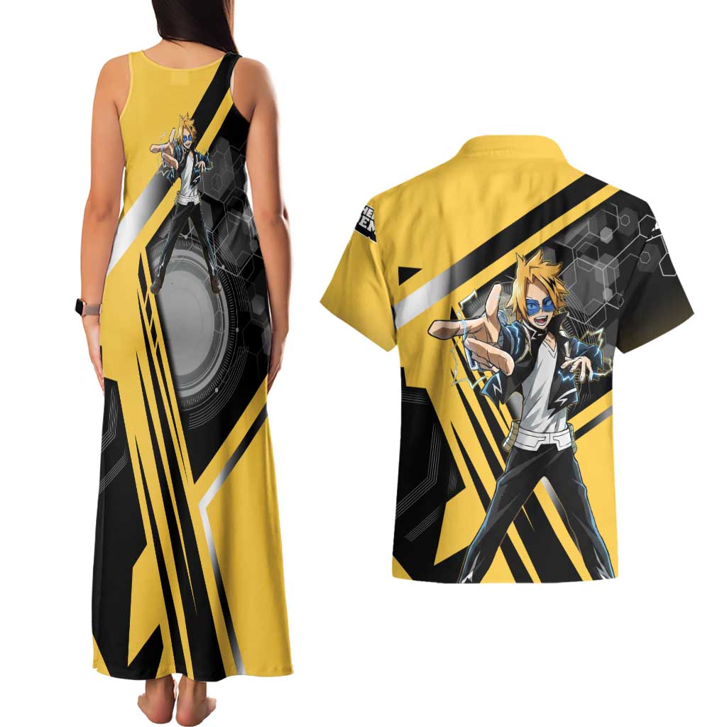Denki Kaminari Couples Matching Tank Maxi Dress and Hawaiian Shirt Bold Anime Action Illustration with Electric Lightning Effects