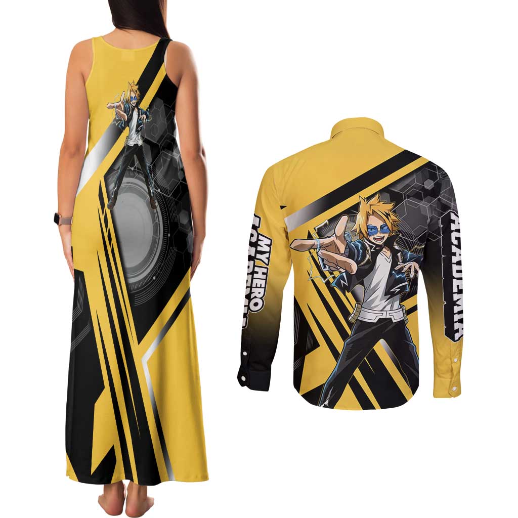 Denki Kaminari Couples Matching Tank Maxi Dress and Long Sleeve Button Shirt Bold Anime Action Illustration with Electric Lightning Effects