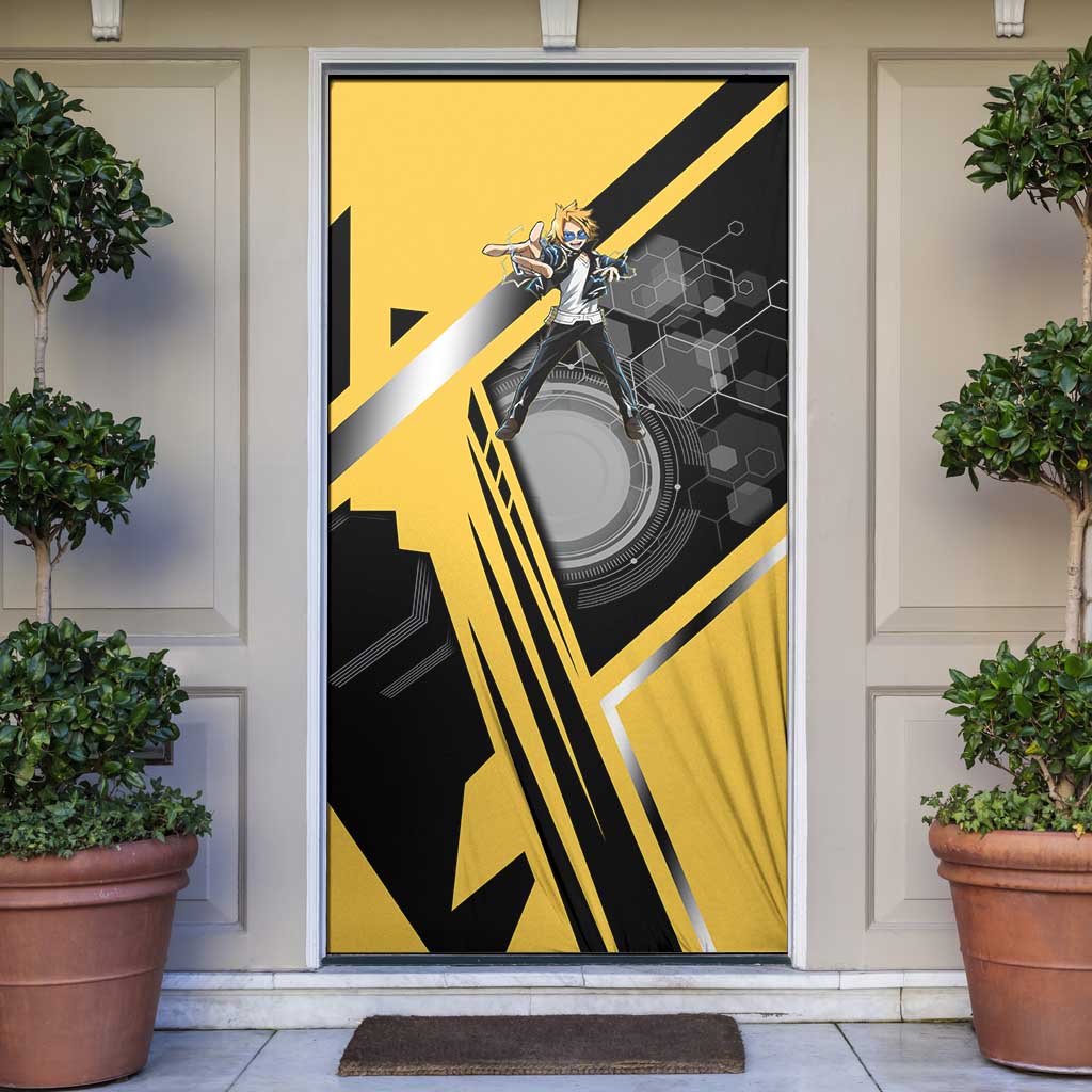 Denki Kaminari Door Cover Bold Anime Action Illustration with Electric Lightning Effects