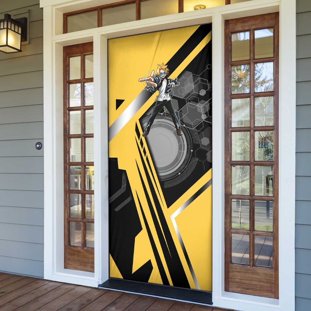 Denki Kaminari Door Cover Bold Anime Action Illustration with Electric Lightning Effects
