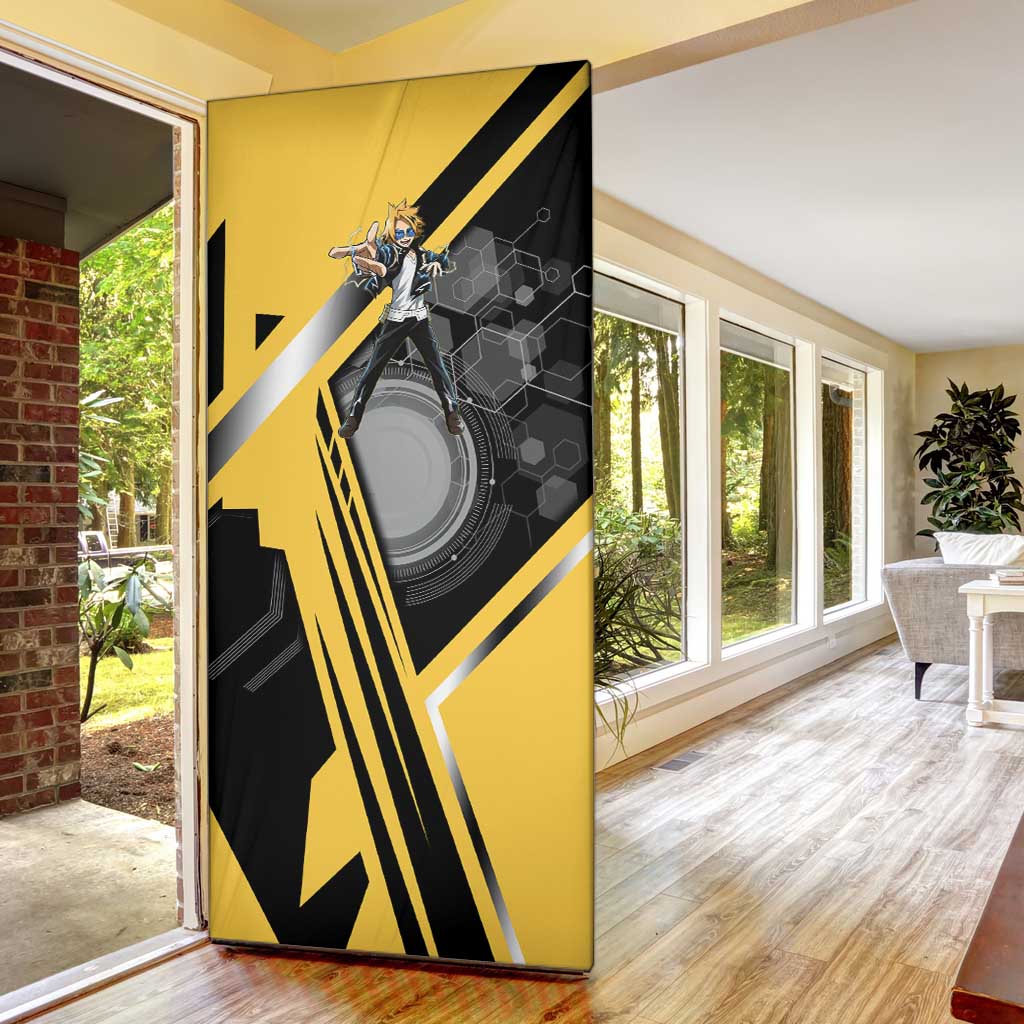 Denki Kaminari Door Cover Bold Anime Action Illustration with Electric Lightning Effects