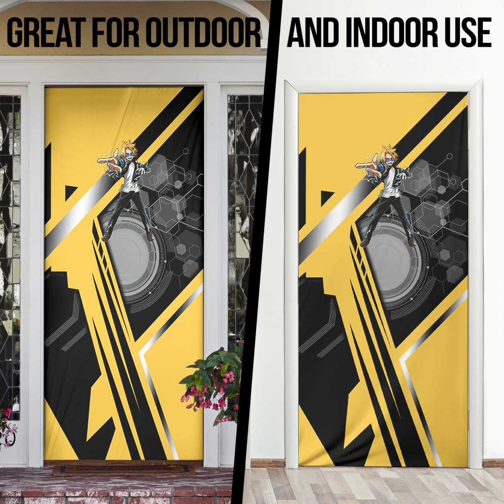 Denki Kaminari Door Cover Bold Anime Action Illustration with Electric Lightning Effects