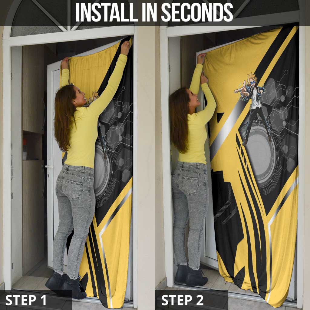Denki Kaminari Door Cover Bold Anime Action Illustration with Electric Lightning Effects