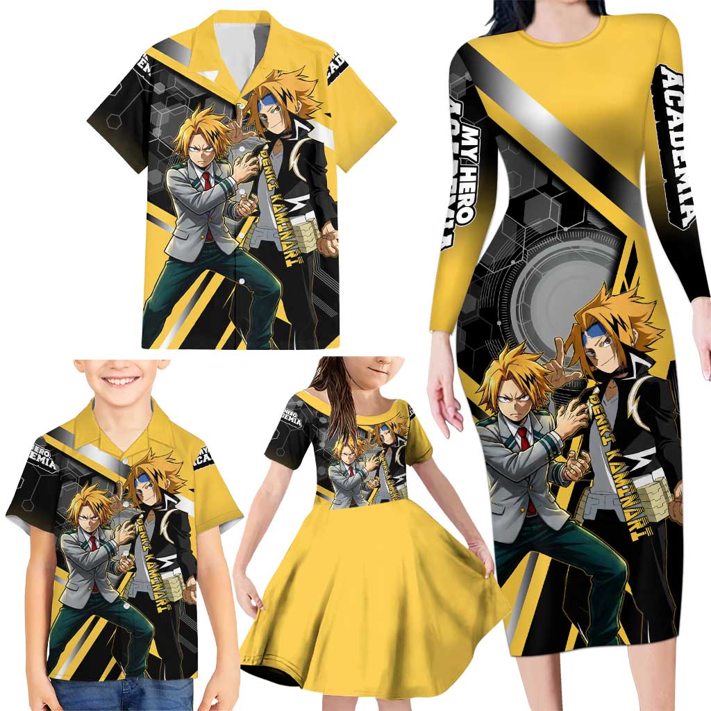 Denki Kaminari Family Matching Long Sleeve Bodycon Dress and Hawaiian Shirt Bold Anime Action Illustration with Electric Lightning Effects