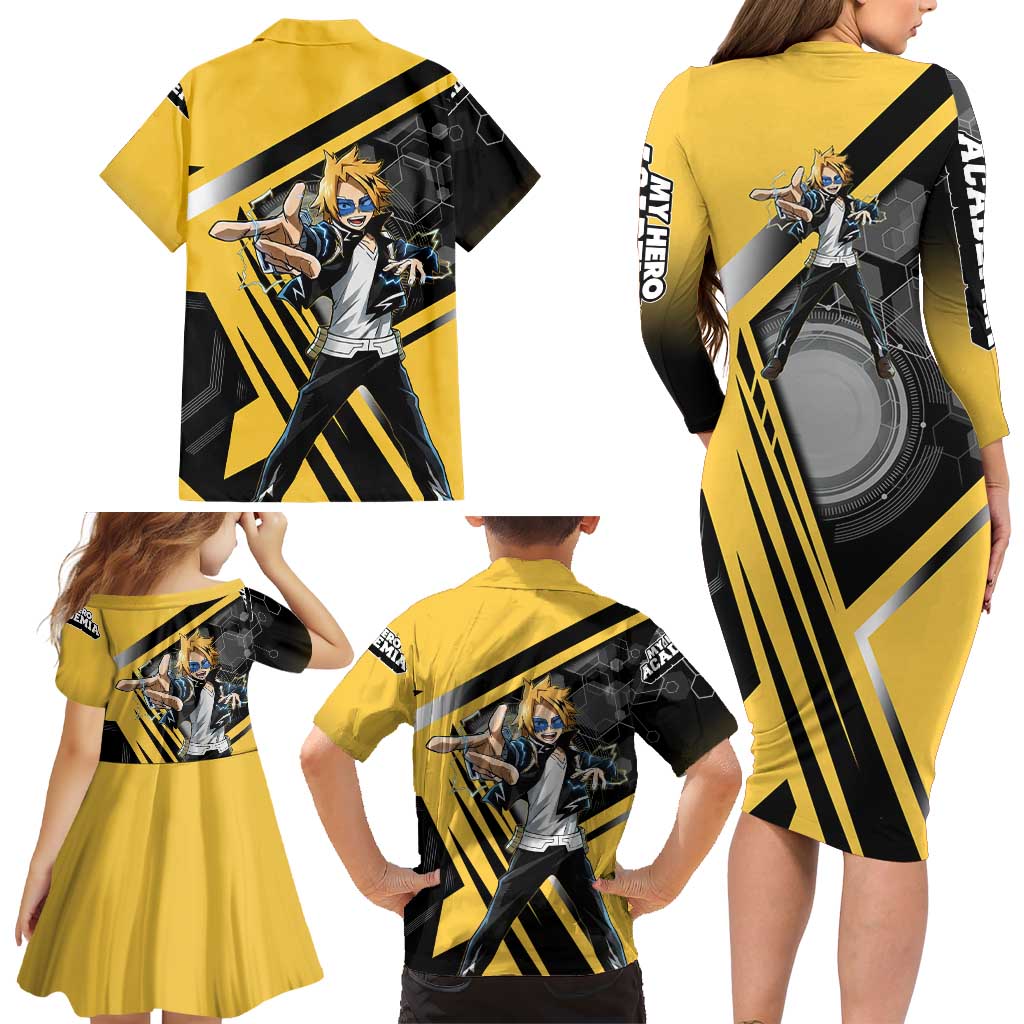 Denki Kaminari Family Matching Long Sleeve Bodycon Dress and Hawaiian Shirt Bold Anime Action Illustration with Electric Lightning Effects