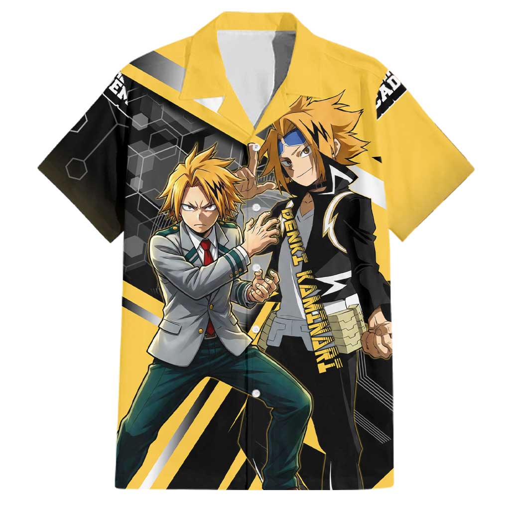 Denki Kaminari Family Matching Off The Shoulder Long Sleeve Dress and Hawaiian Shirt Bold Anime Action Illustration with Electric Lightning Effects