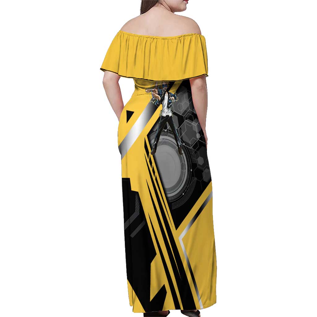 Denki Kaminari Family Matching Off Shoulder Maxi Dress and Hawaiian Shirt Bold Anime Action Illustration with Electric Lightning Effects