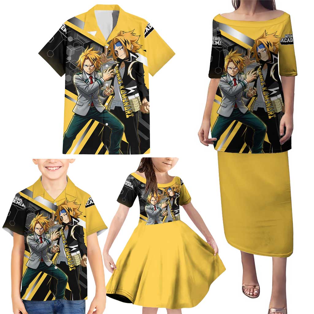 Denki Kaminari Family Matching Puletasi and Hawaiian Shirt Bold Anime Action Illustration with Electric Lightning Effects