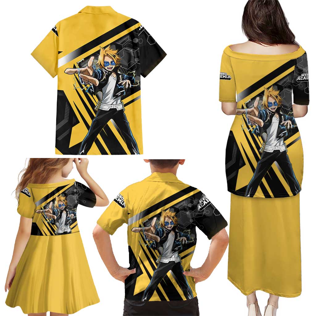 Denki Kaminari Family Matching Puletasi and Hawaiian Shirt Bold Anime Action Illustration with Electric Lightning Effects
