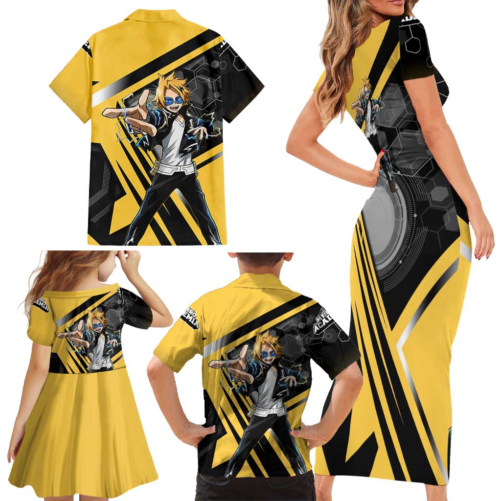 Denki Kaminari Family Matching Short Sleeve Bodycon Dress and Hawaiian Shirt Bold Anime Action Illustration with Electric Lightning Effects