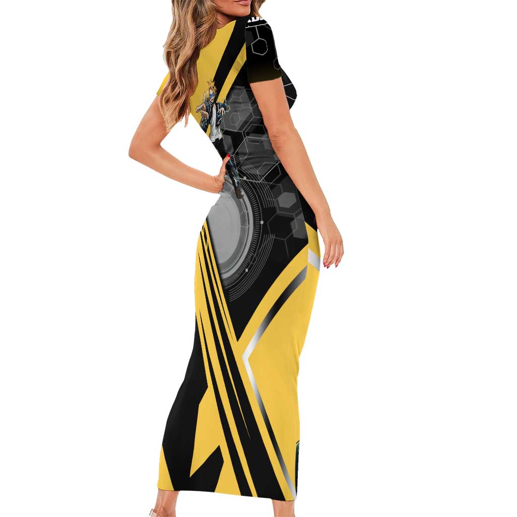 Denki Kaminari Family Matching Short Sleeve Bodycon Dress and Hawaiian Shirt Bold Anime Action Illustration with Electric Lightning Effects