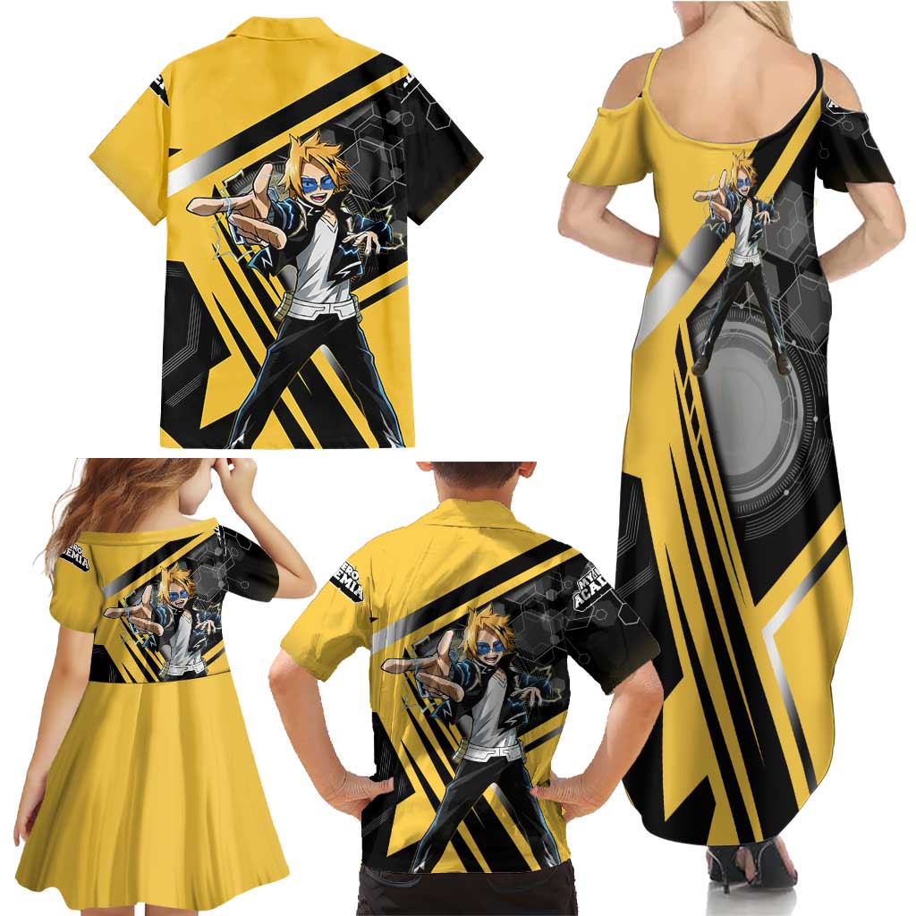Denki Kaminari Family Matching Summer Maxi Dress and Hawaiian Shirt Bold Anime Action Illustration with Electric Lightning Effects