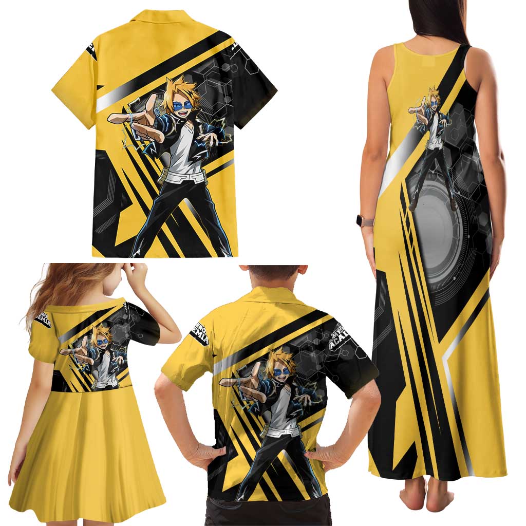 Denki Kaminari Family Matching Tank Maxi Dress and Hawaiian Shirt Bold Anime Action Illustration with Electric Lightning Effects
