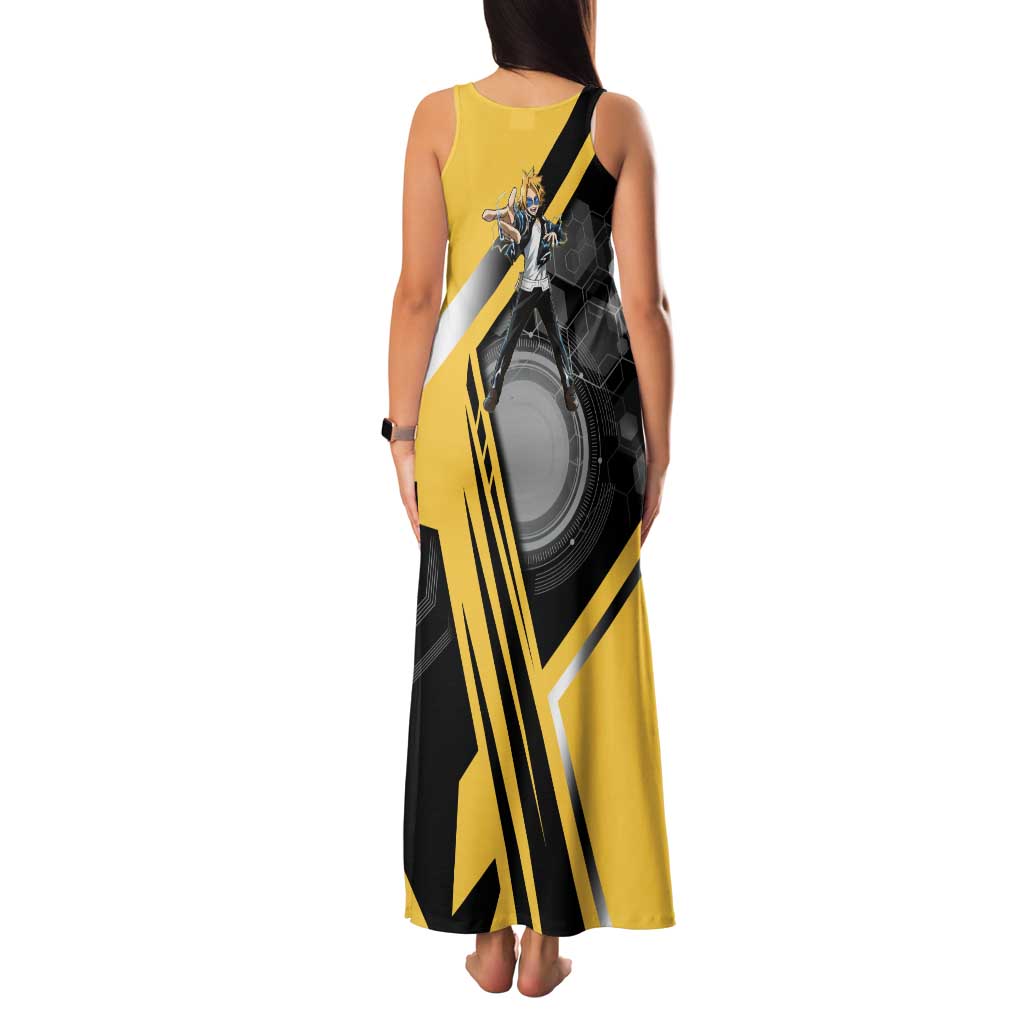 Denki Kaminari Family Matching Tank Maxi Dress and Hawaiian Shirt Bold Anime Action Illustration with Electric Lightning Effects