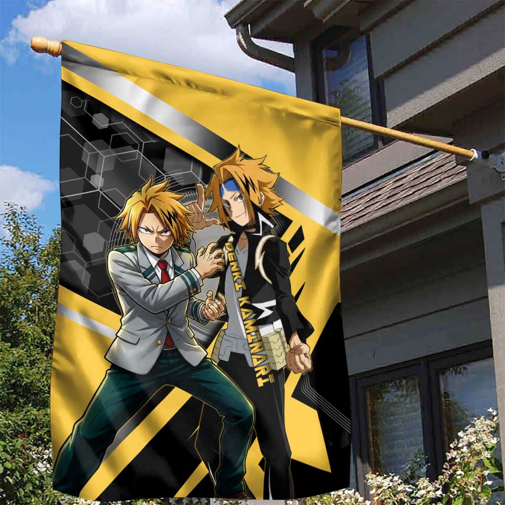 Denki Kaminari Garden Flag Bold Anime Action Illustration with Electric Lightning Effects