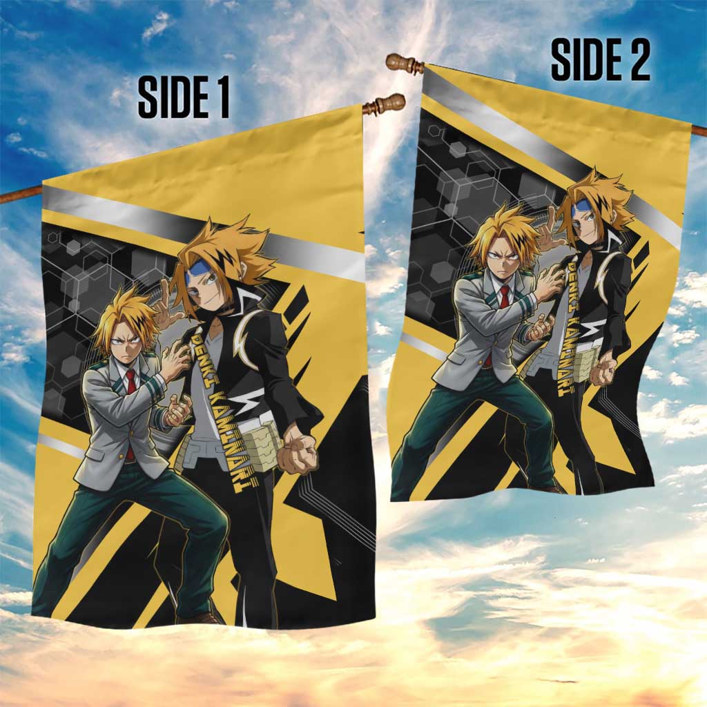 Denki Kaminari Garden Flag Bold Anime Action Illustration with Electric Lightning Effects