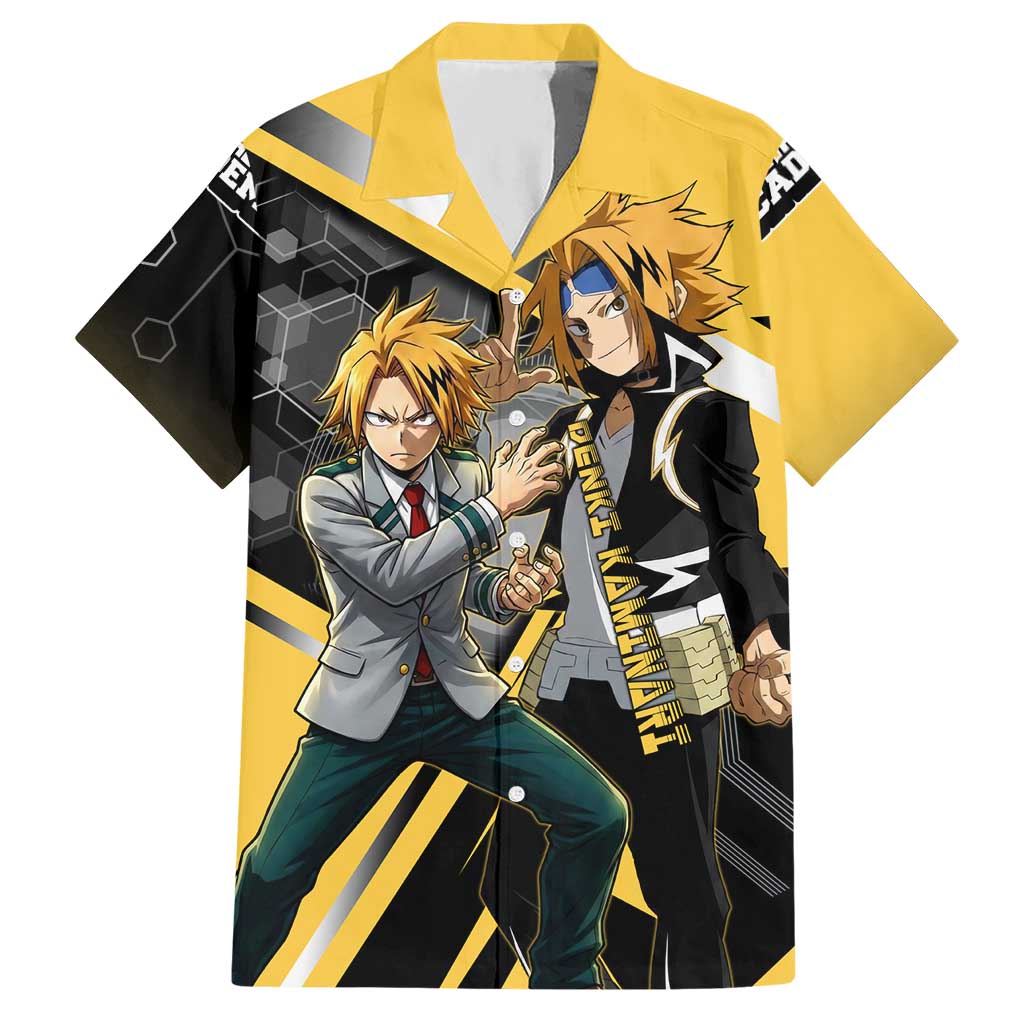 Denki Kaminari Hawaiian Shirt Bold Anime Action Illustration with Electric Lightning Effects