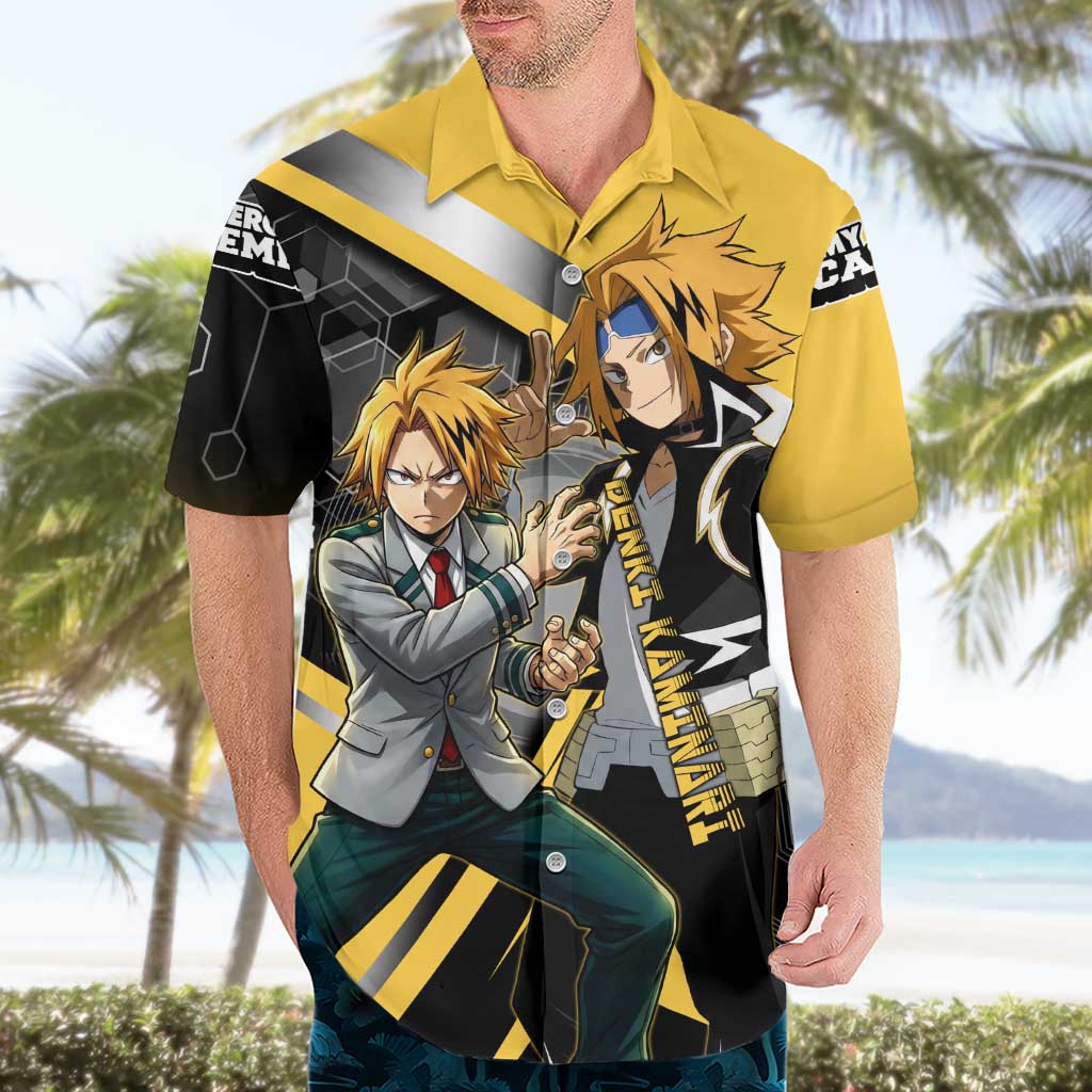 Denki Kaminari Hawaiian Shirt Bold Anime Action Illustration with Electric Lightning Effects