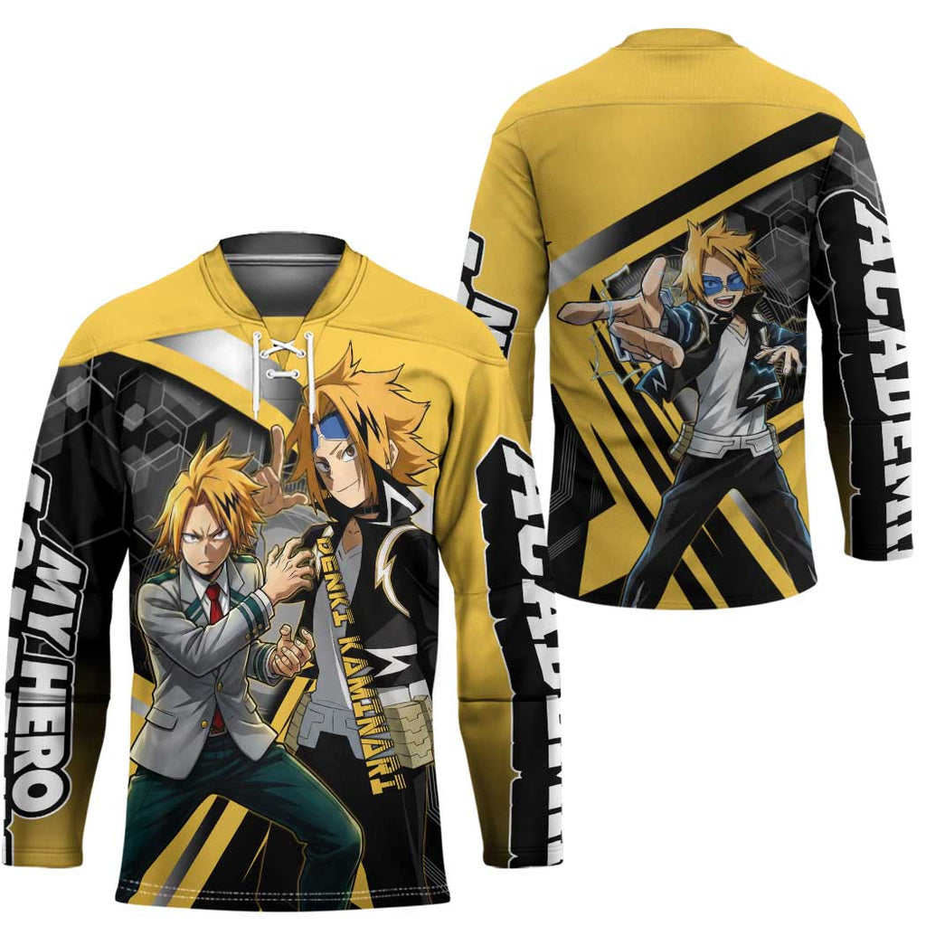 Denki Kaminari Hockey Jersey Bold Anime Action Illustration with Electric Lightning Effects