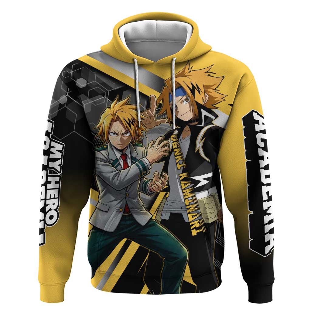 Denki Kaminari Hoodie Bold Anime Action Illustration with Electric Lightning Effects