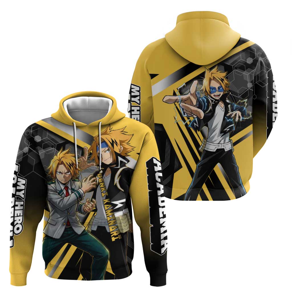 Denki Kaminari Hoodie Bold Anime Action Illustration with Electric Lightning Effects