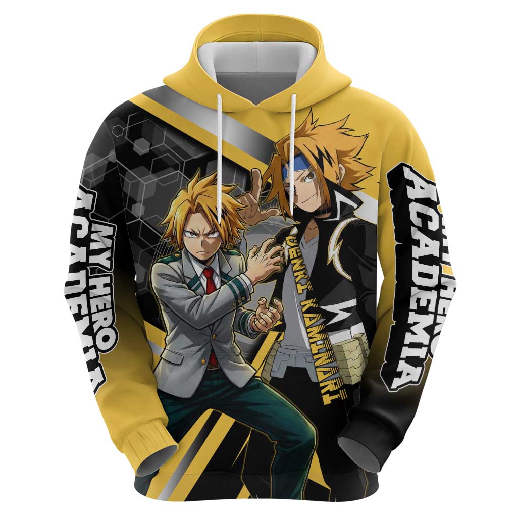 Denki Kaminari Hoodie Bold Anime Action Illustration with Electric Lightning Effects