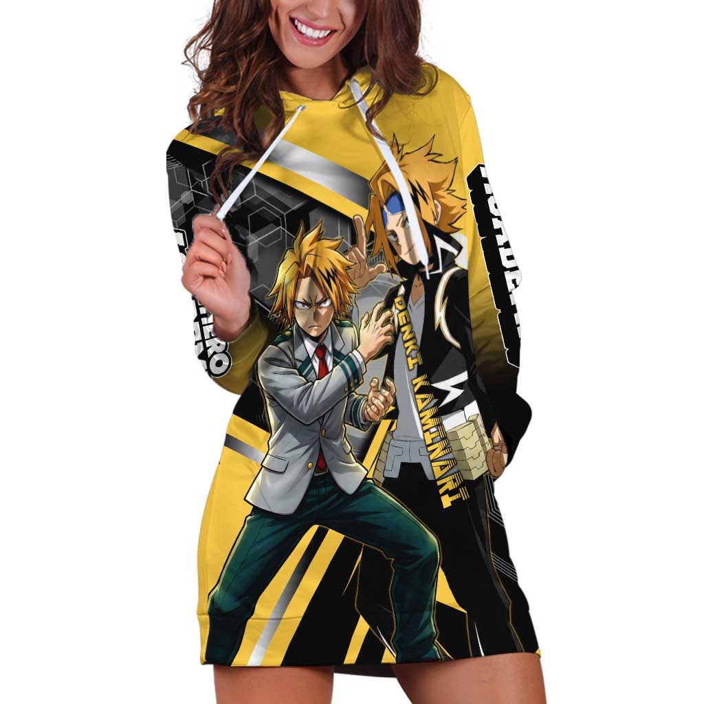 Denki Kaminari Hoodie Dress Bold Anime Action Illustration with Electric Lightning Effects