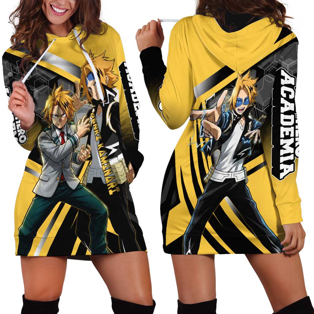 Denki Kaminari Hoodie Dress Bold Anime Action Illustration with Electric Lightning Effects