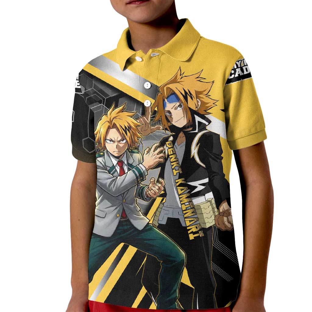 Denki Kaminari Kid Polo Shirt Bold Anime Action Illustration with Electric Lightning Effects