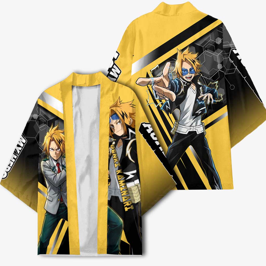 Denki Kaminari Kimono Bold Anime Action Illustration with Electric Lightning Effects