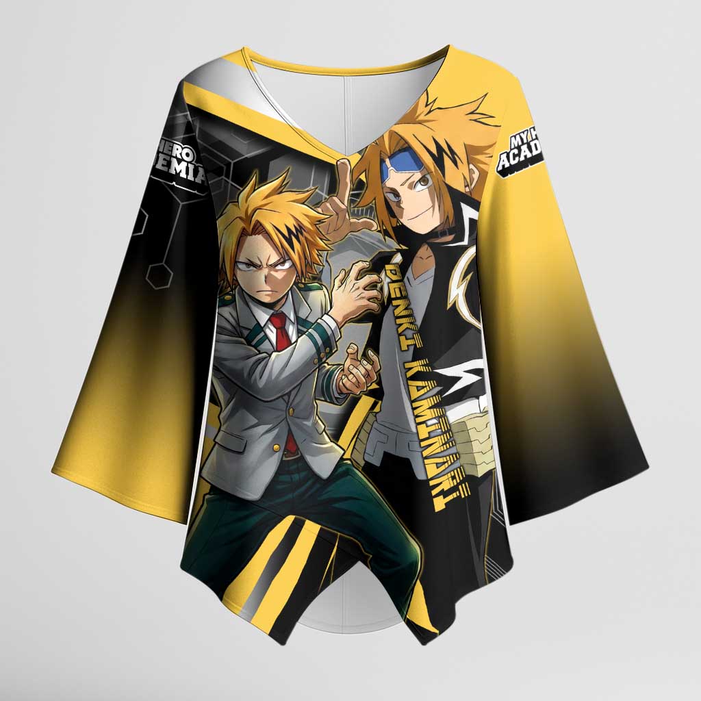 Denki Kaminari Kimono Sleeve Blouse Bold Anime Action Illustration with Electric Lightning Effects