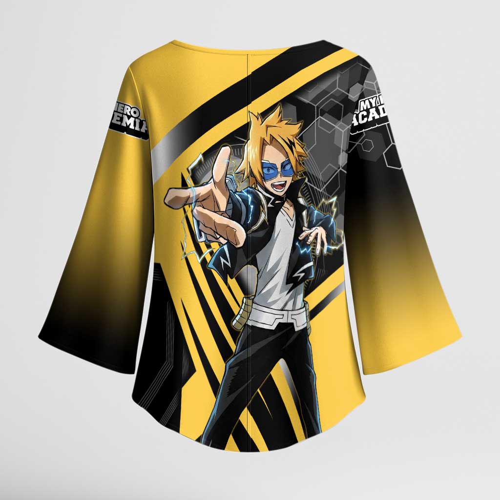 Denki Kaminari Kimono Sleeve Blouse Bold Anime Action Illustration with Electric Lightning Effects