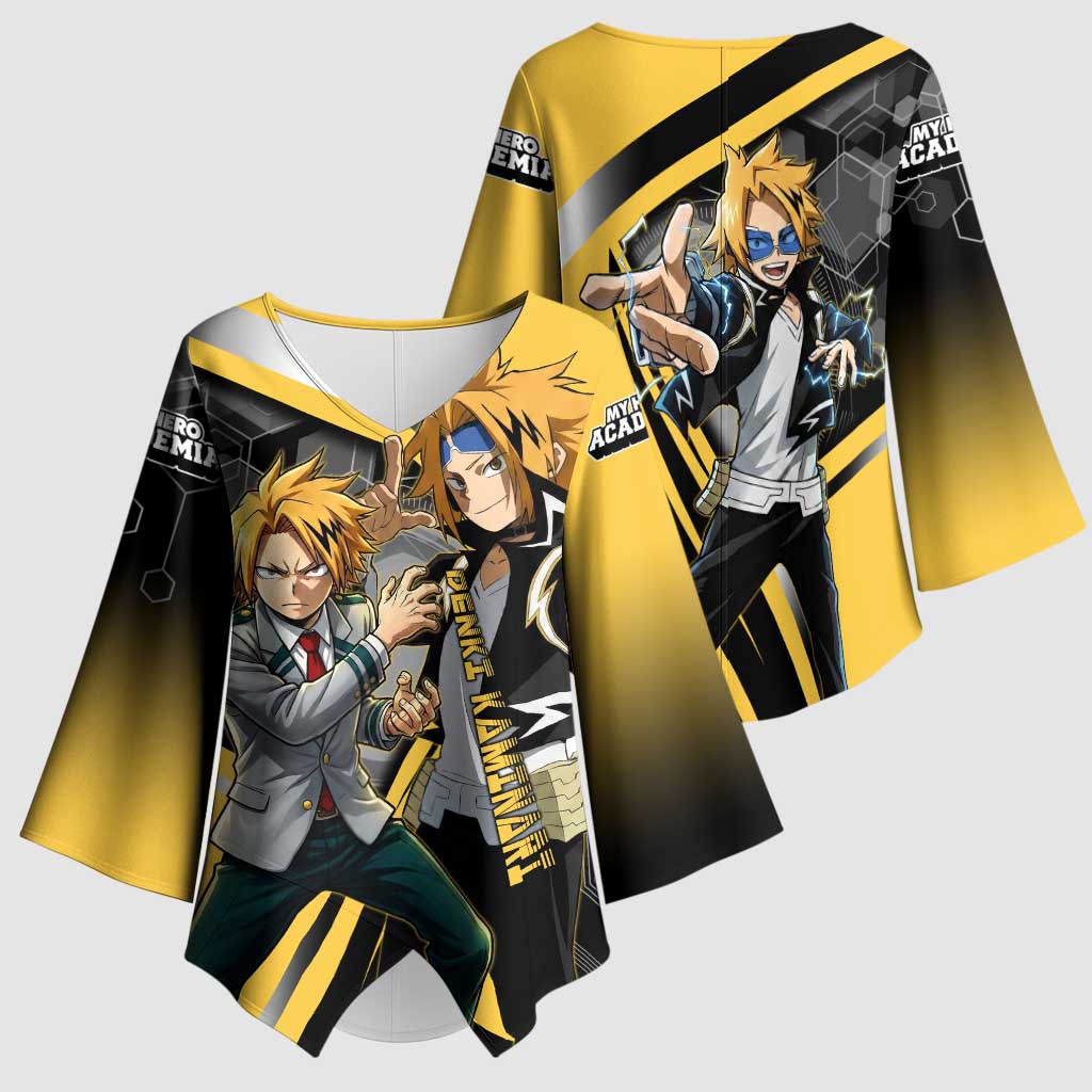 Denki Kaminari Kimono Sleeve Blouse Bold Anime Action Illustration with Electric Lightning Effects