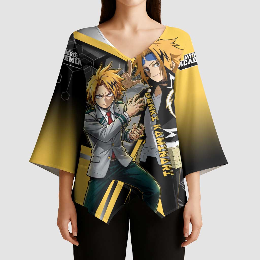 Denki Kaminari Kimono Sleeve Blouse Bold Anime Action Illustration with Electric Lightning Effects