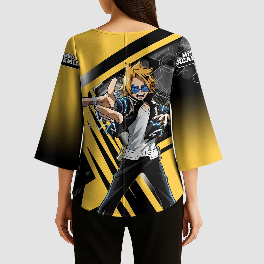 Denki Kaminari Kimono Sleeve Blouse Bold Anime Action Illustration with Electric Lightning Effects