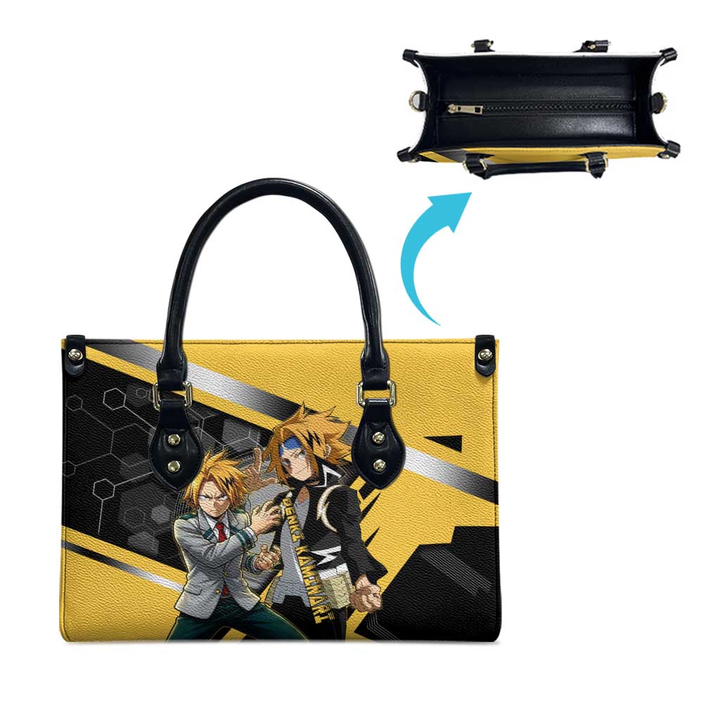 Denki Kaminari Leather Bag Bold Anime Action Illustration with Electric Lightning Effects