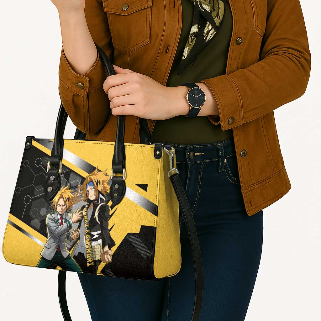 Denki Kaminari Leather Bag Bold Anime Action Illustration with Electric Lightning Effects