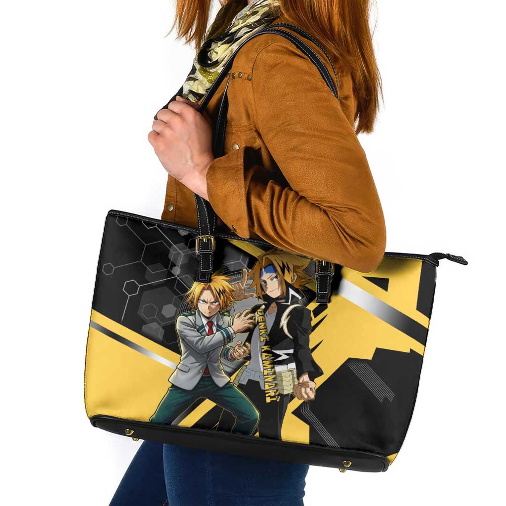 Denki Kaminari Leather Tote Bag Bold Anime Action Illustration with Electric Lightning Effects