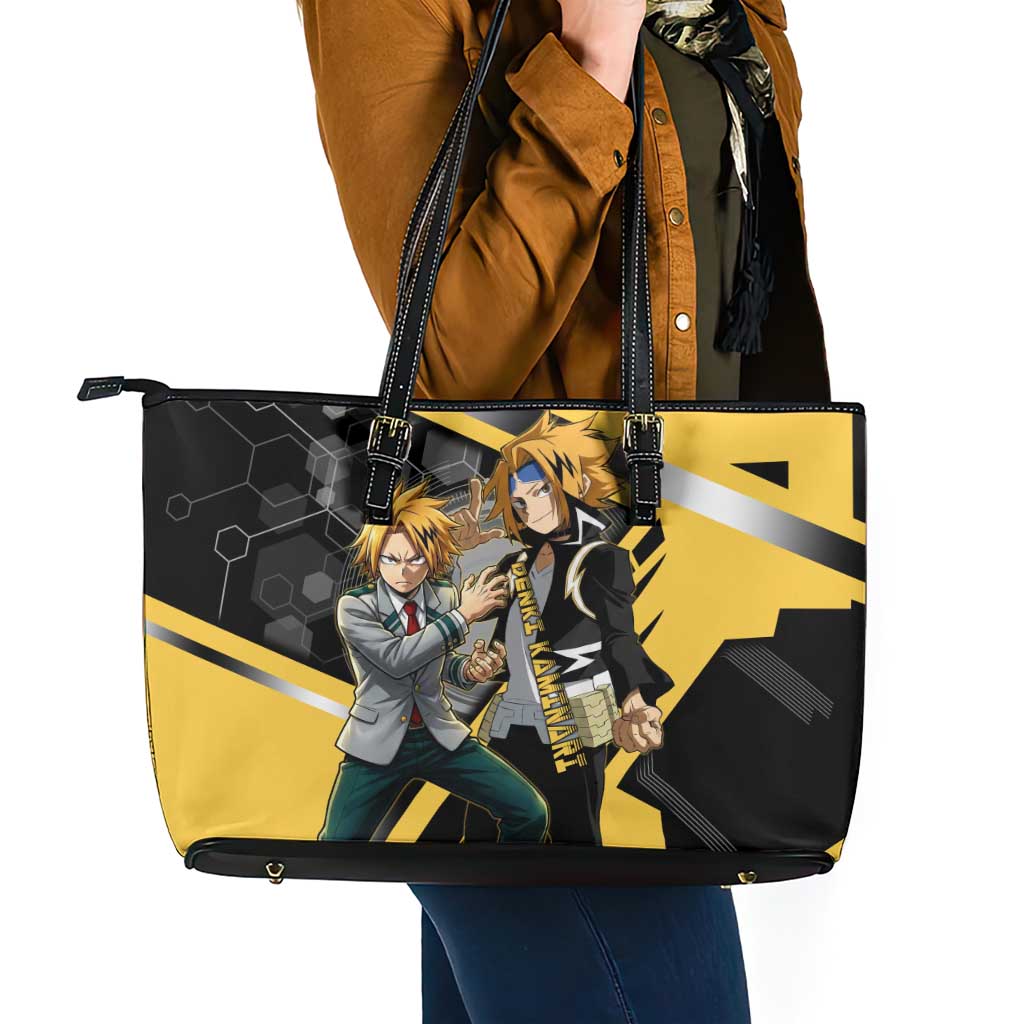 Denki Kaminari Leather Tote Bag Bold Anime Action Illustration with Electric Lightning Effects