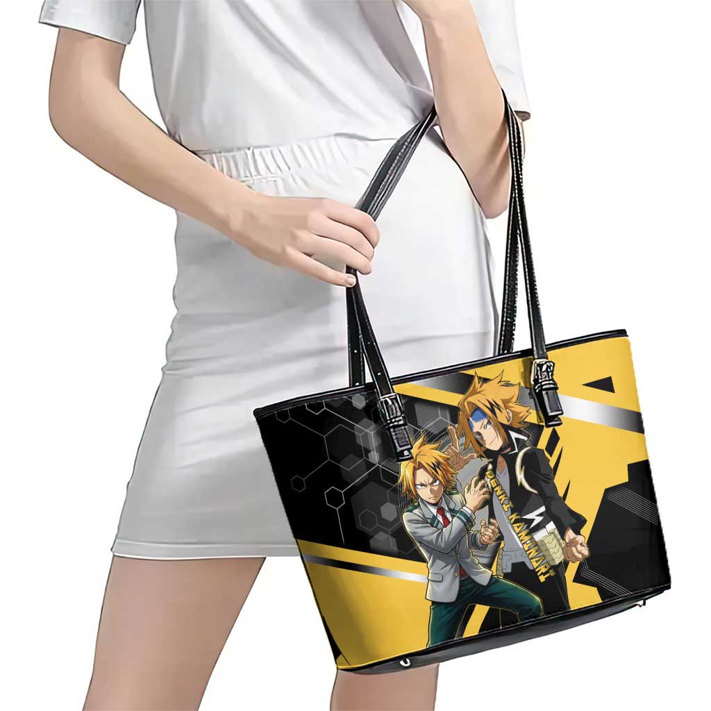 Denki Kaminari Leather Tote Bag Bold Anime Action Illustration with Electric Lightning Effects