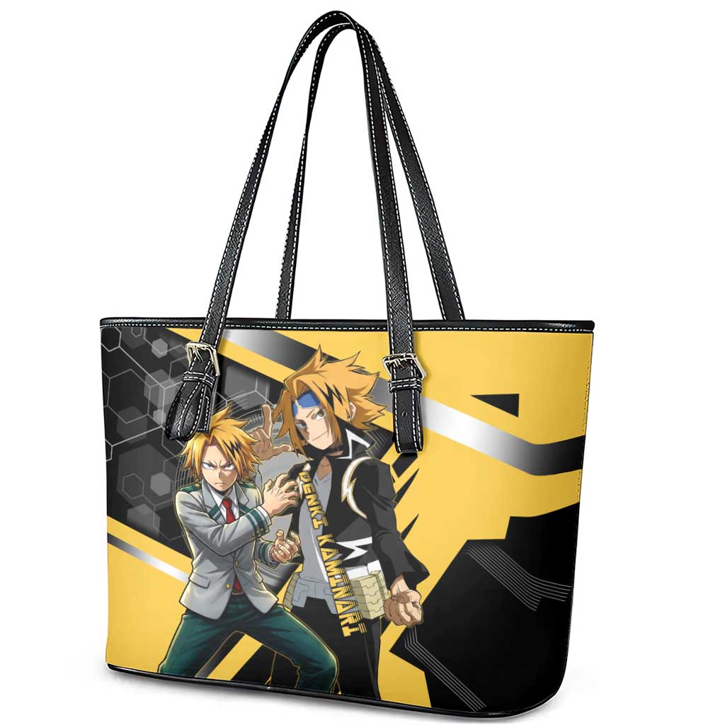Denki Kaminari Leather Tote Bag Bold Anime Action Illustration with Electric Lightning Effects