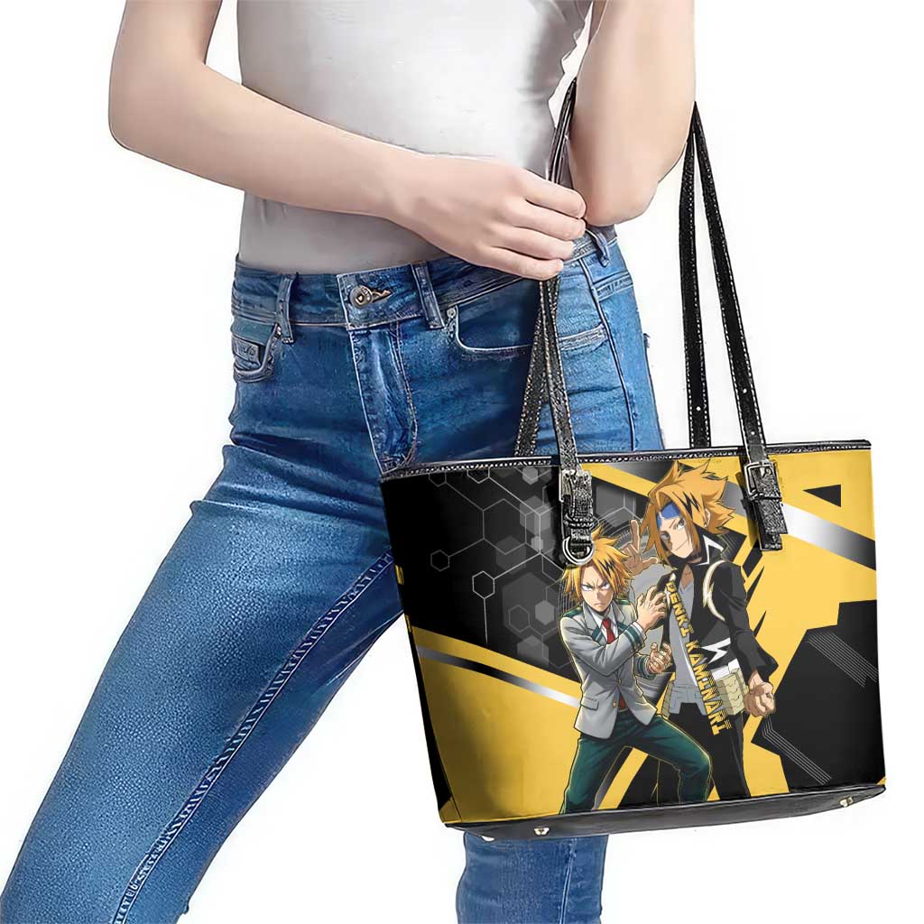 Denki Kaminari Leather Tote Bag Bold Anime Action Illustration with Electric Lightning Effects