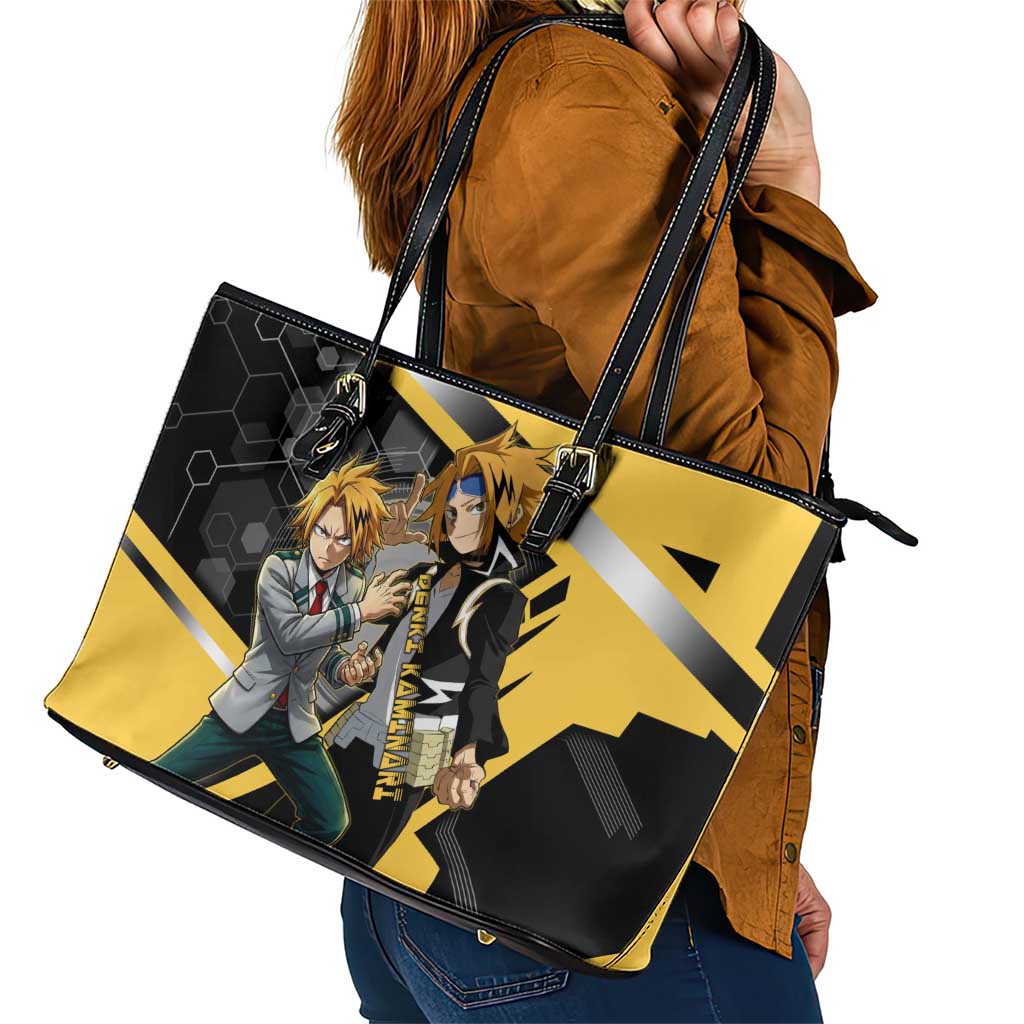 Denki Kaminari Leather Tote Bag Bold Anime Action Illustration with Electric Lightning Effects