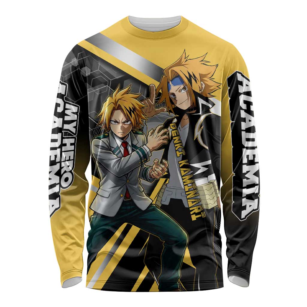 Denki Kaminari Long Sleeve Shirt Bold Anime Action Illustration with Electric Lightning Effects