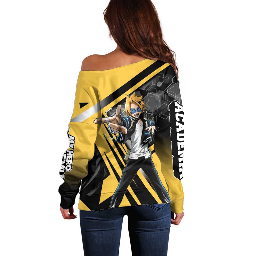 Denki Kaminari Off Shoulder Sweater Bold Anime Action Illustration with Electric Lightning Effects