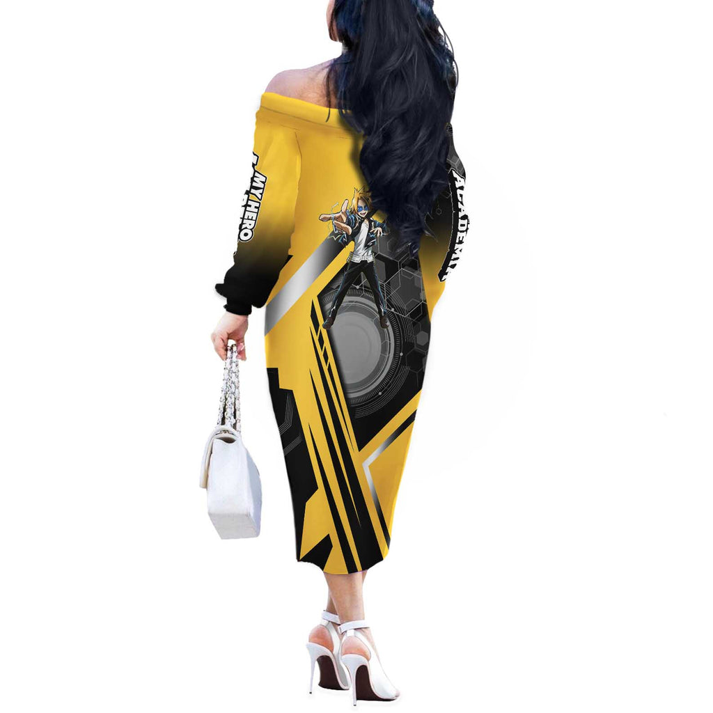 Denki Kaminari Off The Shoulder Long Sleeve Dress Bold Anime Action Illustration with Electric Lightning Effects