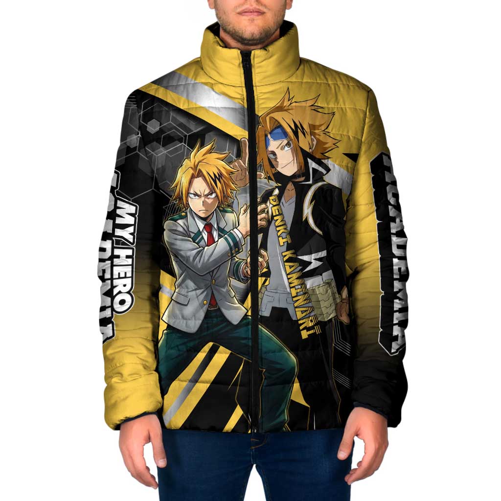 Denki Kaminari Padded Jacket Bold Anime Action Illustration with Electric Lightning Effects